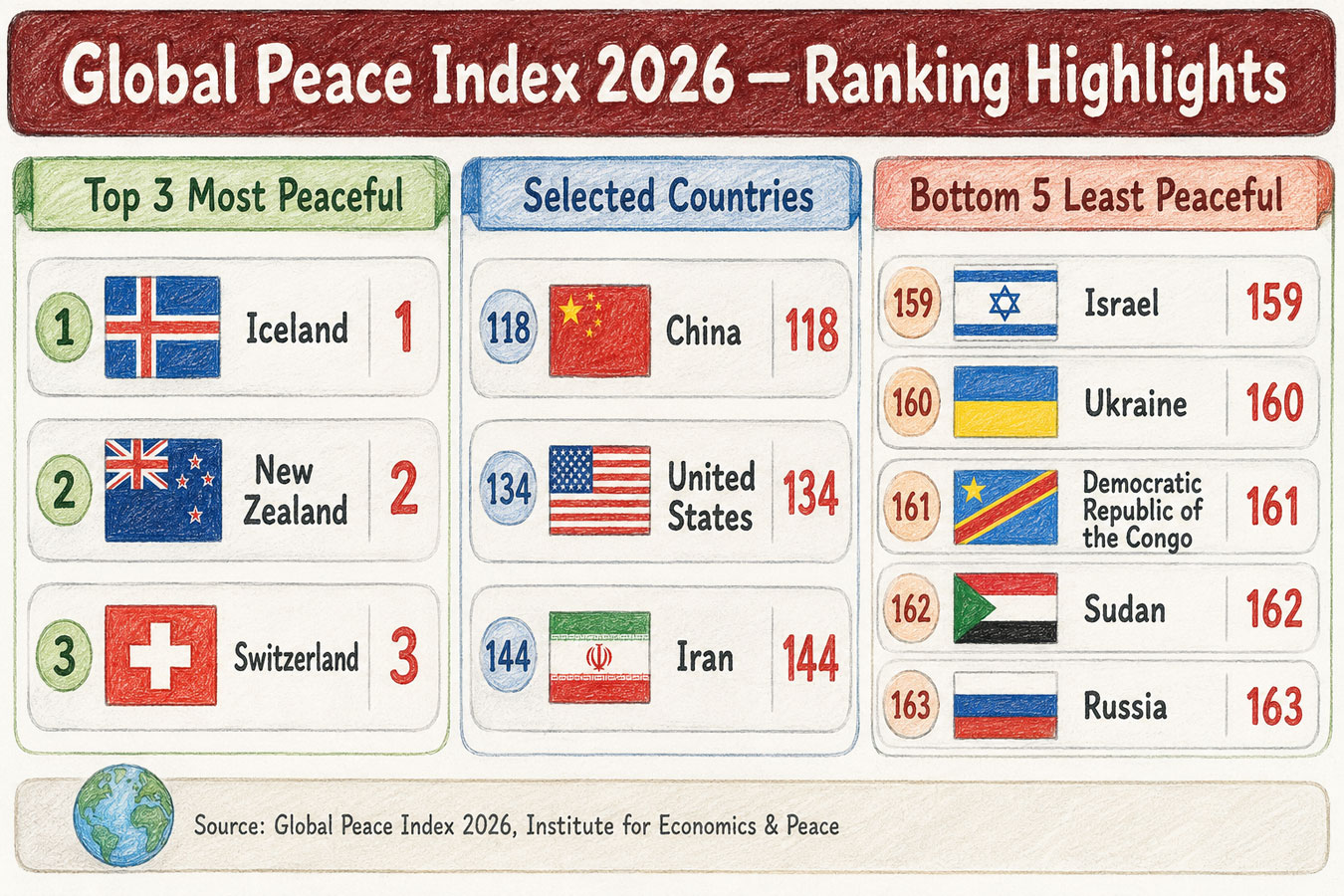 Global Peace Index 2026: в нижней 5-ке - Израиль и Украина - почему оказались рядом внизу "рейтинга мирности"